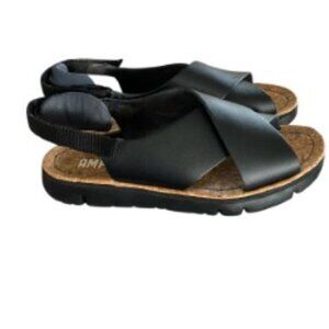 Camper Oruga Black Leather and Textile Sandals 41